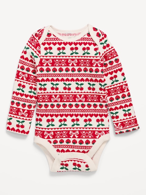 Printed Long-Sleeve Ribbed Bodysuit for Baby - Cherries