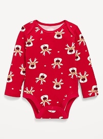 Image number 1 showing, Printed Long-Sleeve Ribbed Unisex Bodysuit for Baby