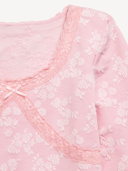 L'image numéro 4 présente Haut ajusté à manches longues et garniture en dentelle pour fille
