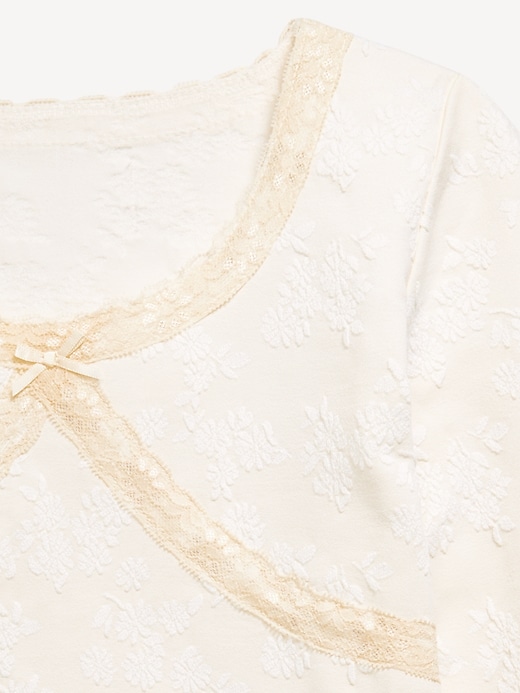 L'image numéro 4 présente Haut ajusté à manches longues et garniture en dentelle pour fille