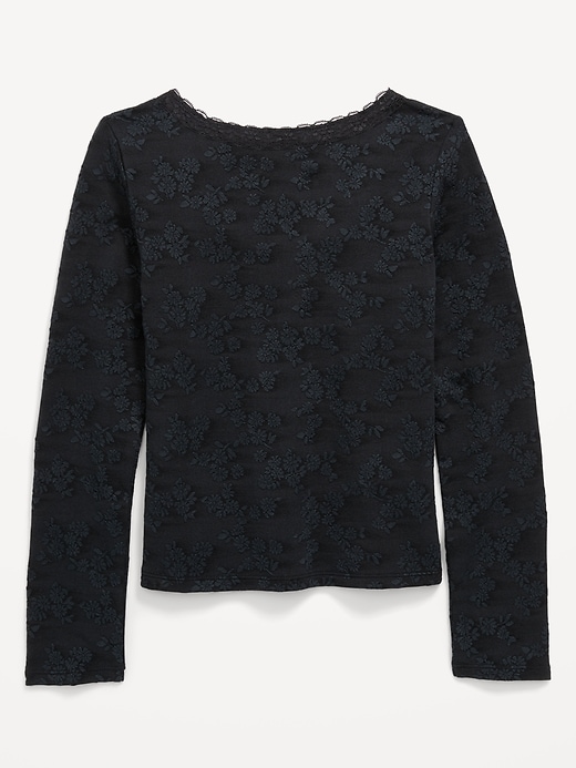 Image number 3 showing, Fitted Long-Sleeve Lace-Trim Top for Girls