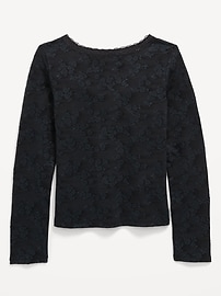 Image number 3 showing, Fitted Long-Sleeve Lace-Trim Top for Girls