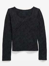 Image number 2 showing, Fitted Long-Sleeve Lace-Trim Top for Girls