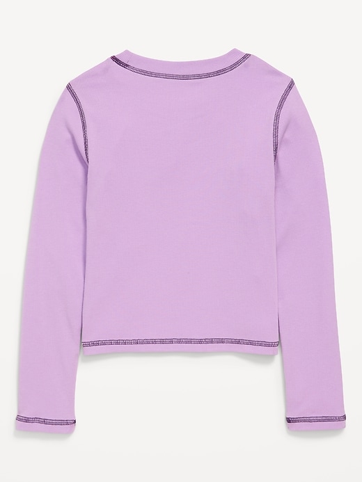 L'image numéro 3 présente T-shirt ajusté côtelé à imprimé et à manches longues pour fille