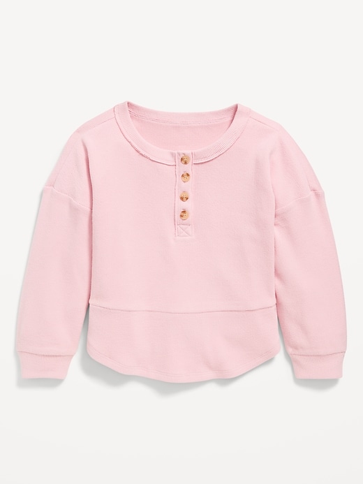 Image number 2 showing, CozePlush Oversized Thermal-Knit Henley Top for Girls