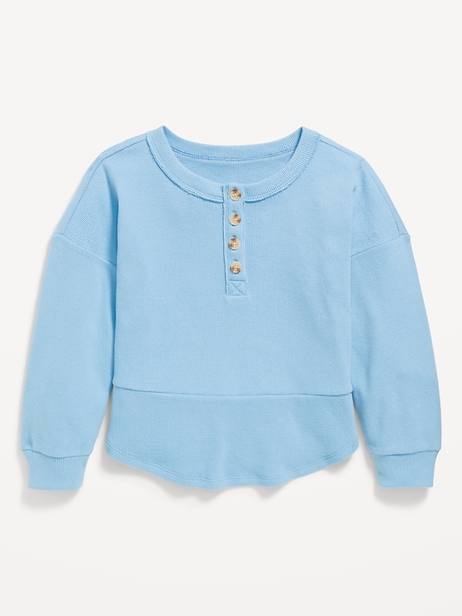 Image number 2 showing, CozePlush Oversized Thermal-Knit Henley Top for Girls