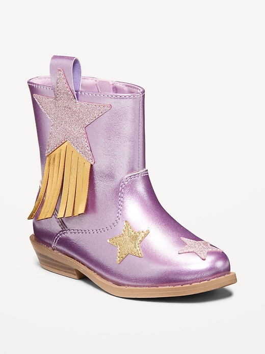 View large product image 1 of 4. Shiny Side-Zip Western Boots for Toddler Girls