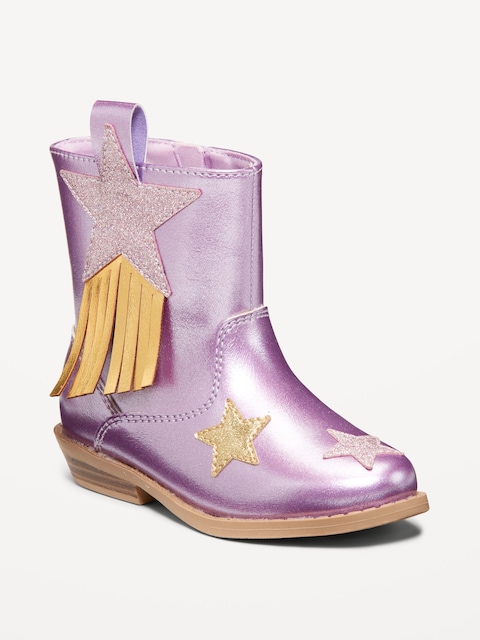 Shiny Side-Zip Western Boots for Toddler Girls - Party Purple