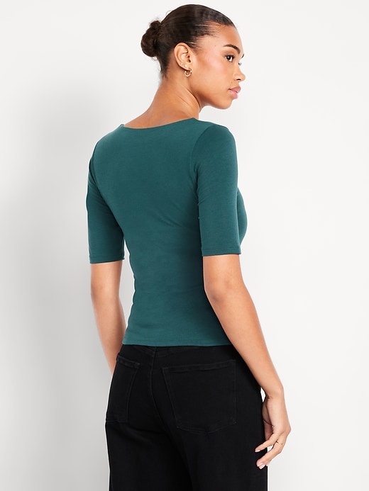 Image number 2 showing, Double-Layer Elbow-Sleeve Scoop-Neck T-Shirt
