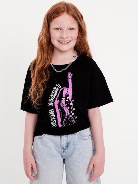 Olivia Rodrigo™ Cropped Graphic T-Shirt for Girls - Black Jack