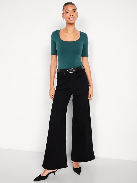 Image number 3 showing, Double-Layer Elbow-Sleeve Scoop-Neck T-Shirt