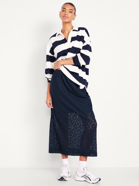 High-Waisted Lace Midi Skirt - Arctic Depth