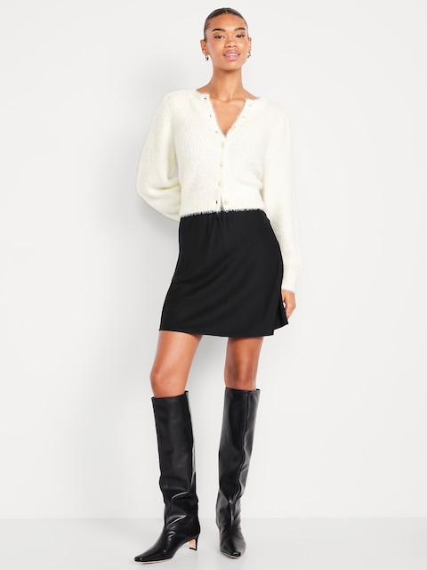 High-Waisted Crepe Flounce Mini Skirt - Black Jack
