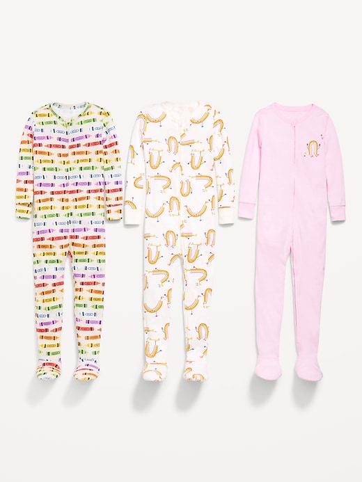 L'image numéro 2 présente Pyjama une-pièce à coupe ajustée à glissière bidirectionnelle pour tout-petit et bébé (paquet de 3)