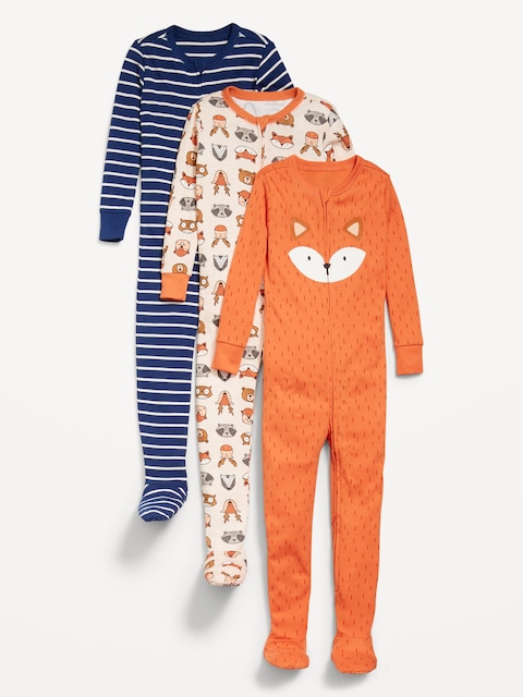 Snug-Fit 2-Way-Zip Footed One-Piece 3-Pack for Toddler & Baby - Fox