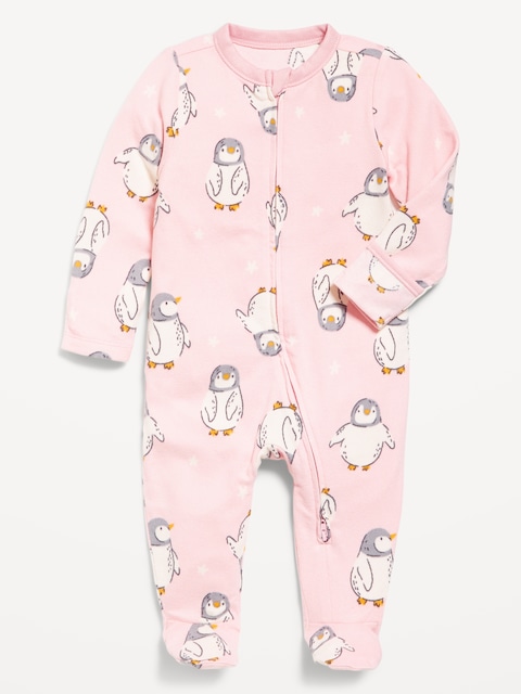 Une-pièce Nuit ou jeu à pieds à glissière à double sens pour bébé - Pingouins