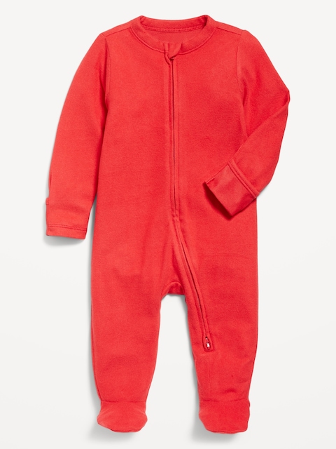 Une-pièce à pieds en tricot douillet Nuit ou jeu à glissière bidirectionnelle pour bébé - Rouge Roma