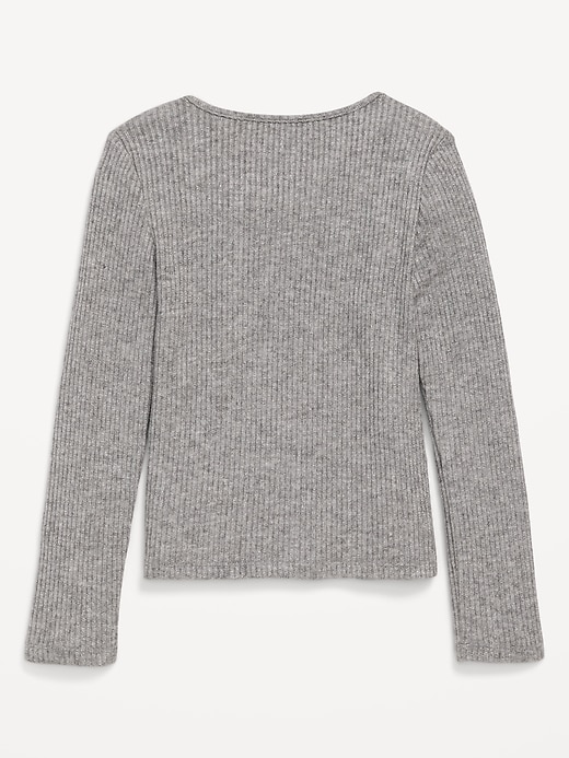 L'image numéro 3 présente Haut ajusté côtelé à manches longues et à boucles pour fille