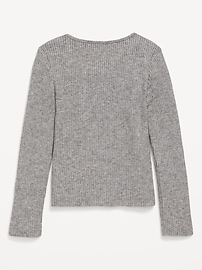 L'image numéro 3 présente Haut ajusté côtelé à manches longues et à boucles pour fille