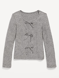 L'image numéro 2 présente Haut ajusté côtelé à manches longues et à boucles pour fille