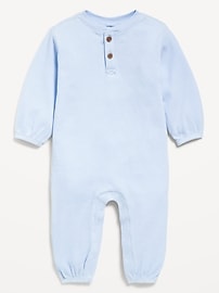L'image numéro 1 présente Une-pièce henley en tricot gaufré à manches longues pour bébé