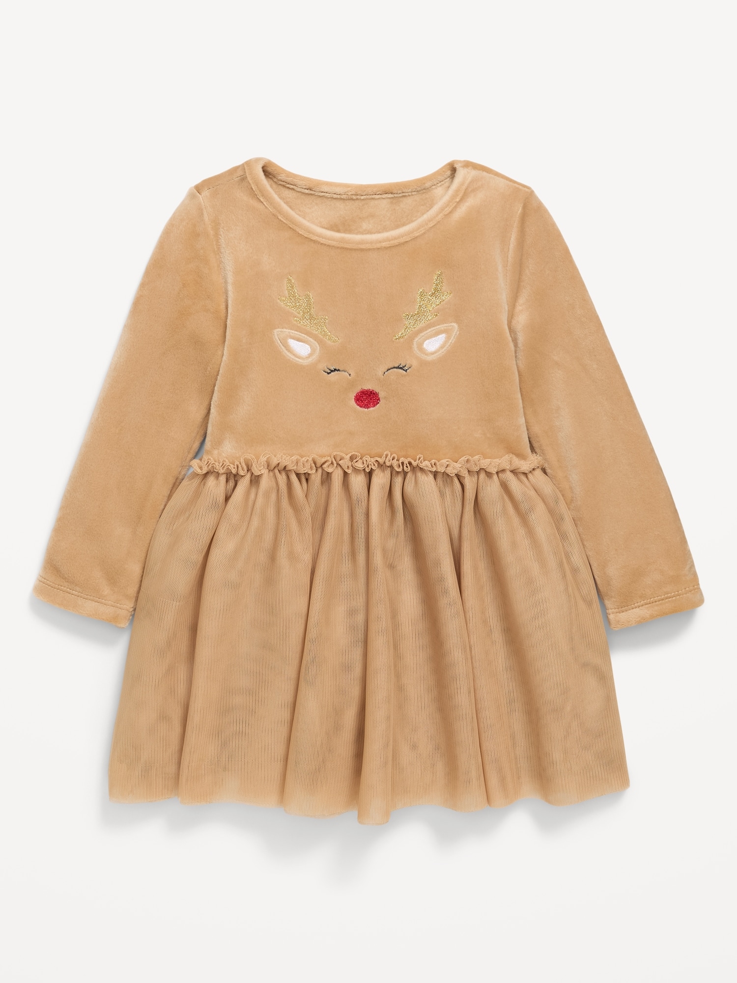 Long-Sleeve Fit and Flare Velour Holiday Tutu Dress for Baby