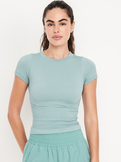 Exhale Seamless Fitted Rib T-Shirt - Foggy Dew