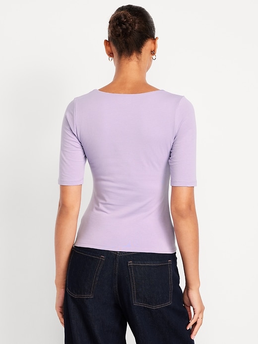 Image number 2 showing, Double-Layer Elbow-Sleeve Scoop-Neck T-Shirt
