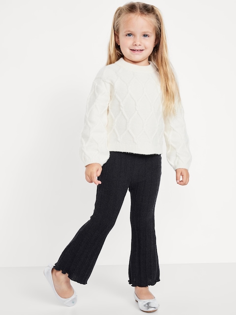 Cozy Ribbed Flare-Leg Leggings for Toddler Girls - Black Jack