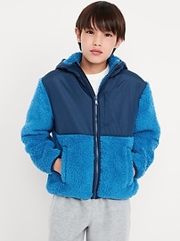 Image number 1 showing, Loose Sherpa Pocket Hooded Jacket for Boys