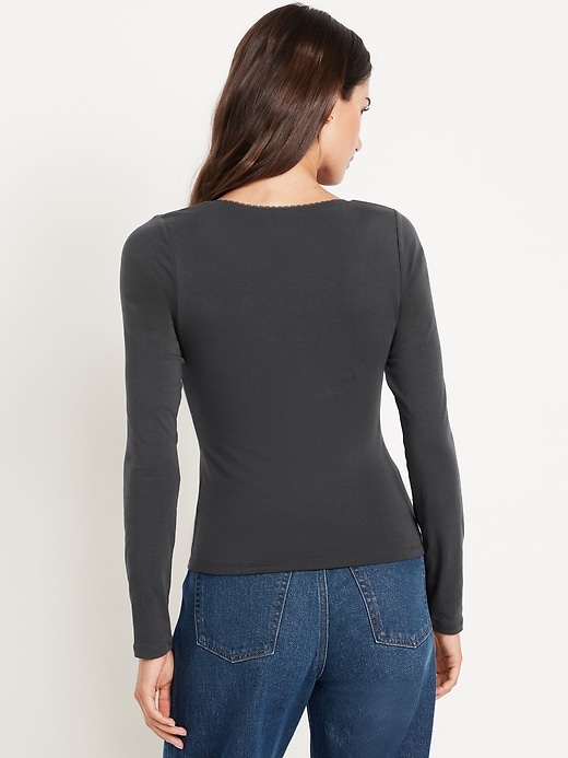 Image number 2 showing, Fitted Double-Layer Scoop-Neck Top