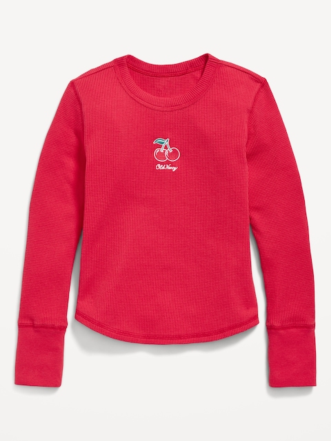 T-shirt en tricot isotherme à manches longues et à logo imprimé pour fille - Rouge Roma
