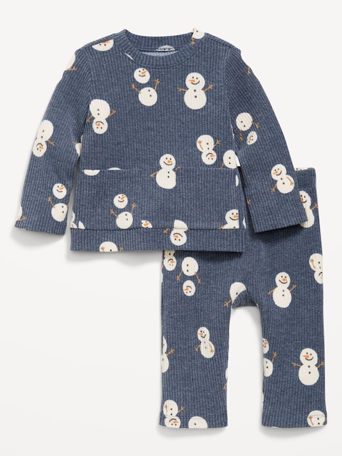 Ensemble de t-shirt à poche côtelé à motif et pantalon pour bébé