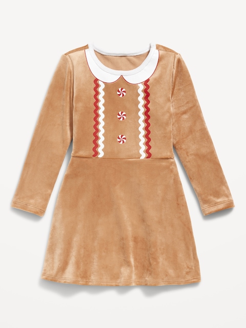 Robe des Fêtes ajustée et évasée en velours à manches longues pour toute-petite fille - Pain D’Épices