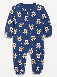 L'image numéro 1 présente Une-pièce henley en tricot gaufré à manches longues et à motif pour bébé