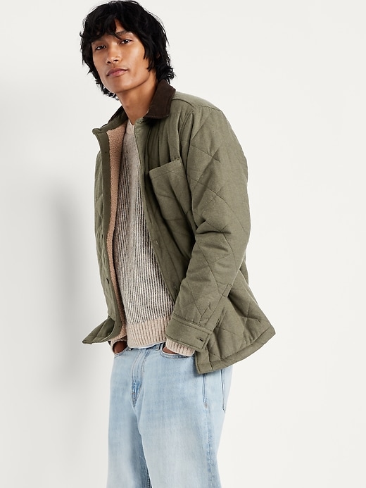 Image number 3 showing, Sherpa-Lined Quilted Flannel Shacket