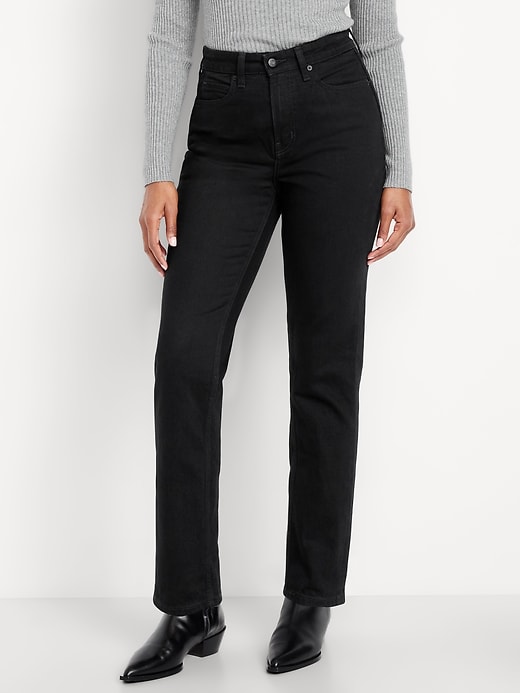 L'image numéro 2 présente Jean coupe droite profilée à taille très haute pour femme