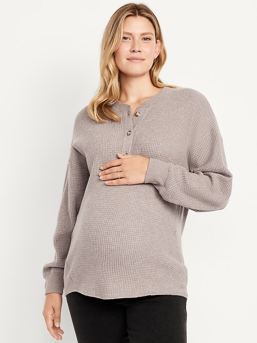 Image number 1 showing, Maternity Oversized Cozy Waffle Henley Top