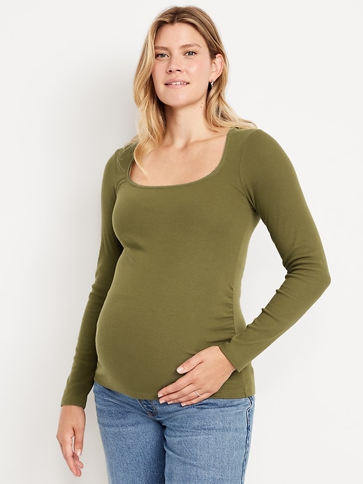 Image number 1 showing, Maternity Long-Sleeve Trapeze-Neck T-Shirt