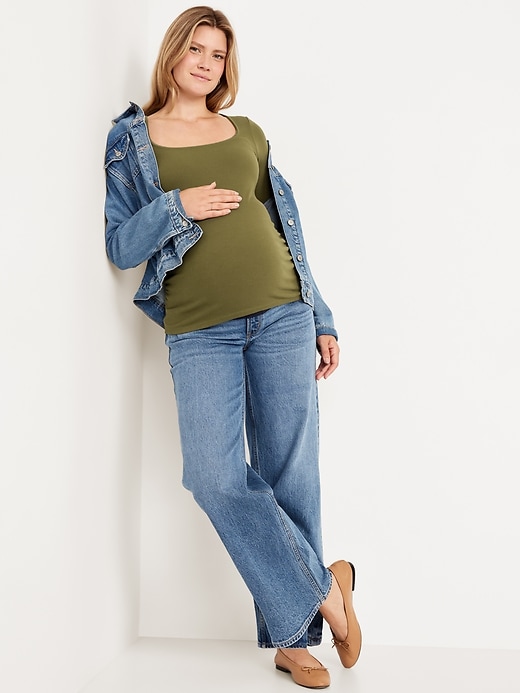 Image number 3 showing, Maternity Long-Sleeve Trapeze-Neck T-Shirt