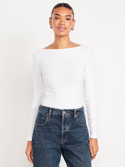 Image number 1 showing, Snug Long-Sleeve Boat-Neck T-Shirt