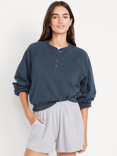 SoComfy Oversized Button-Front Sweatshirt - Dusk Navy
