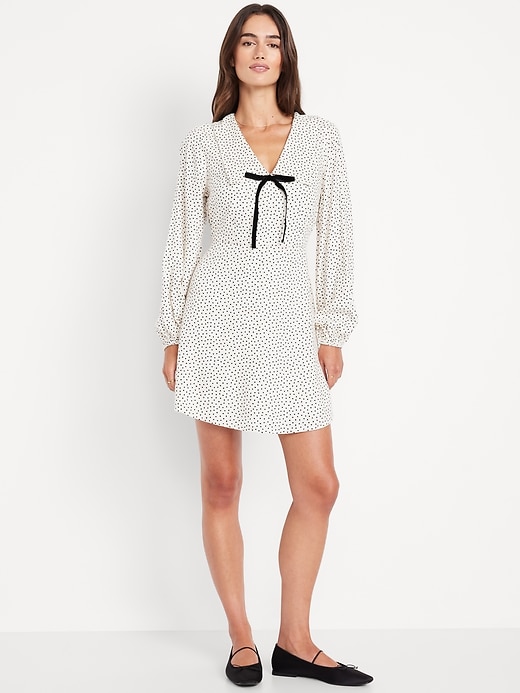 Image number 1 showing, Fit & Flare Long-Sleeve Crepe Mini Dress