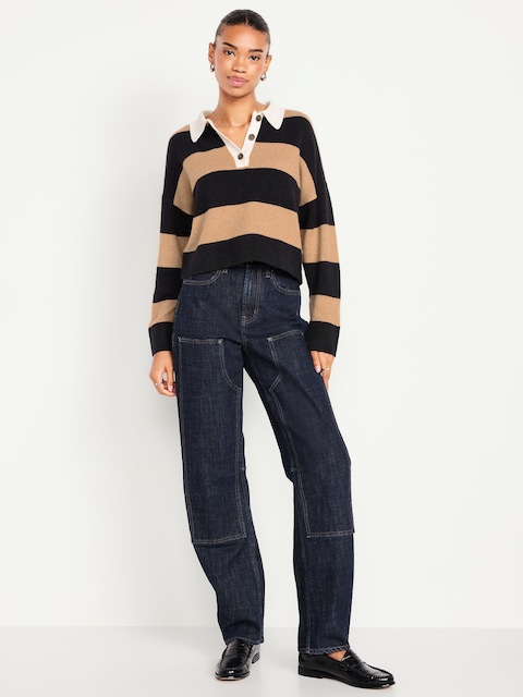 High-Waisted Barrel Utility Jeans - Dark Wash