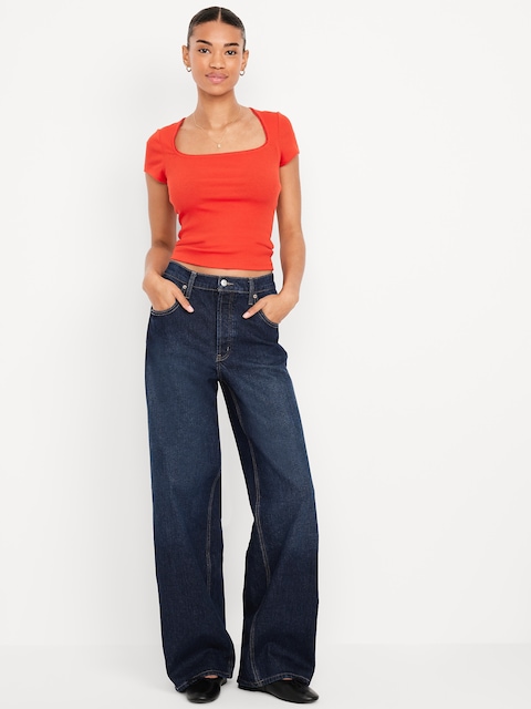 Mid-Rise Slouchy Wide-Leg Jeans - Dark Wash
