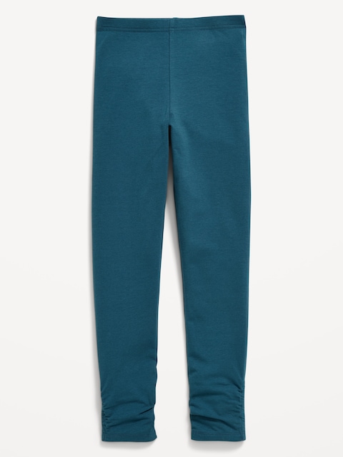 High-Waisted Side Ruched Leggings for Girls - Show And Teal