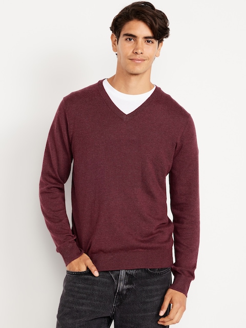V-Neck Sweater - Burgundy Heather