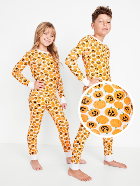 Gender-Neutral Snug-Fit Graphic Pajama Set for Kids - Pumpkin (Match The Fam!)