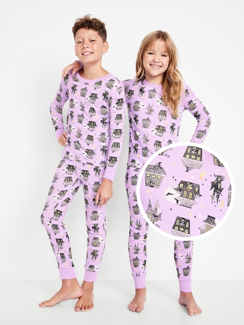 Gender-Neutral Snug-Fit Graphic Pajama Set for Kids - Haunted House (Match The Fam!)