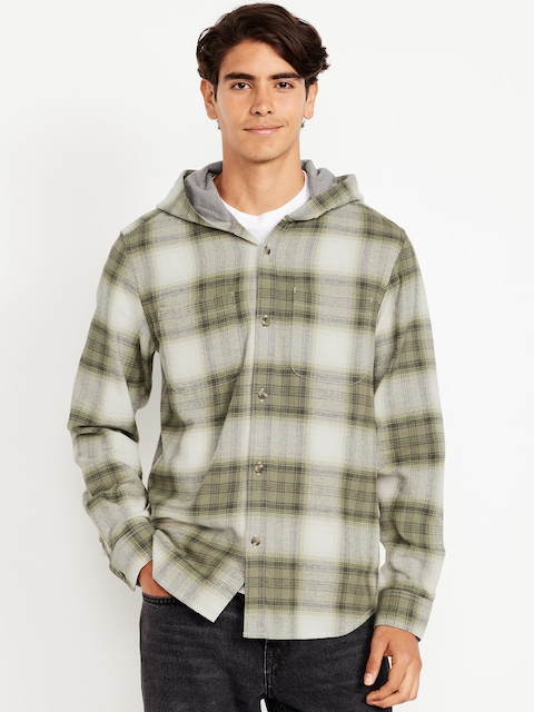 Hooded Plaid Flannel Shirt - Ancient Forest